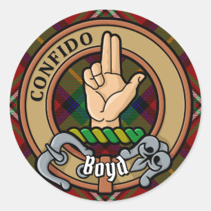Sticker Rond Clan Boyd Crest sur Tartan