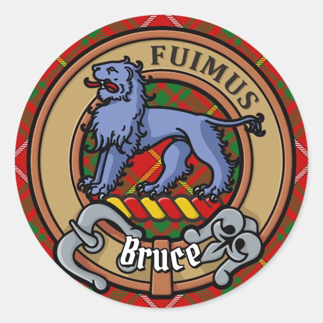 Sticker Rond Clan Bruce Crest sur Tartan (Devant)