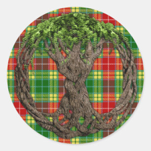 Sticker Rond Clan Buchanan Tartan Et Arbre Celtique De Vie