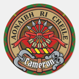 Sticker Rond Clan Cameron Crest sur Tartan