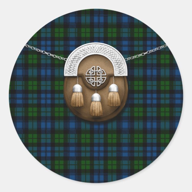 Sticker Rond Clan Campbell Militaire Tartan Et Sporran (Devant)