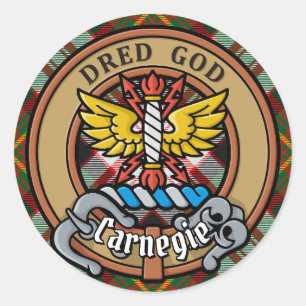Sticker Rond Clan Carnegie Crest sur la robe Tartan