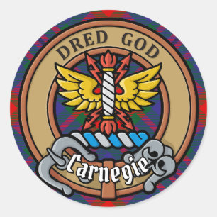 Sticker Rond Clan Carnegie Crest sur Tartan
