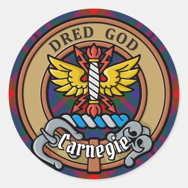 Sticker Rond Clan Carnegie Crest sur Tartan (Devant)