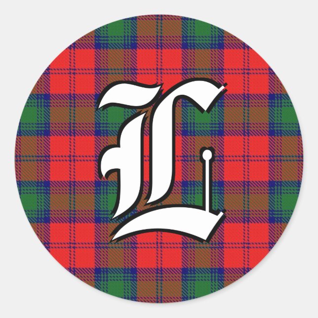 Sticker Rond Clan classique Lindsay Rouge et vert Tartan Monogr (Devant)