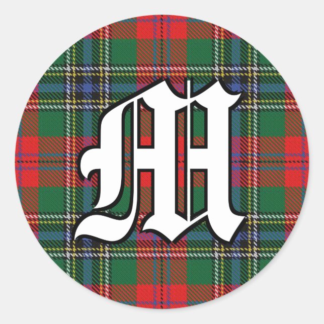 Sticker Rond Clan classique MacLean Red Tartan Monogramme (Devant)