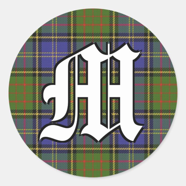 Sticker Rond Clan classique MacMillan Chasse Tartan Monogramme (Devant)