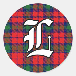 Sticker Rond Clan classique monogramme rouge et vert de Lindsay