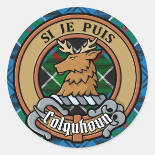 Sticker Rond Clan Colquhoun Crest sur Tartan