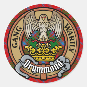 Sticker Rond Clan Drummond Crest sur Tartan