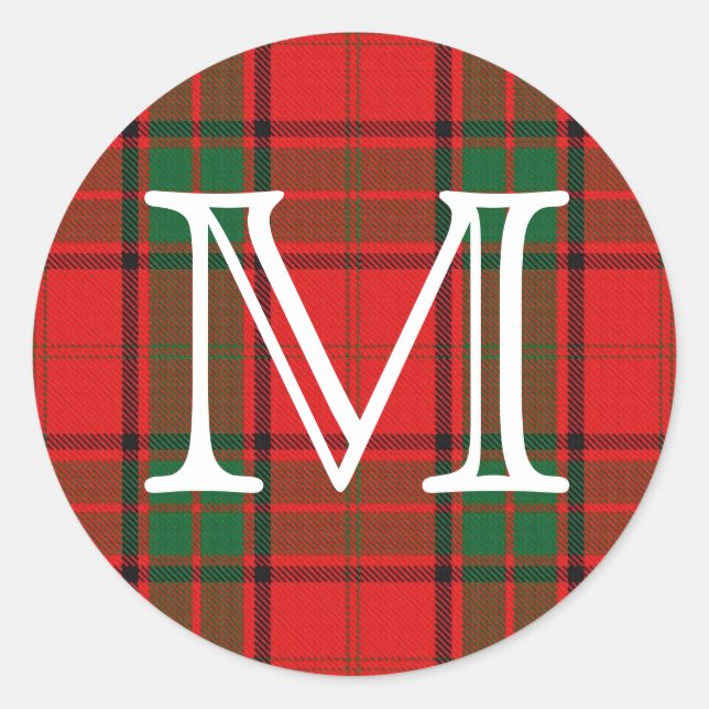 Sticker Rond Clan écossais Maxwell Tartan Avec Monogramme (Devant)