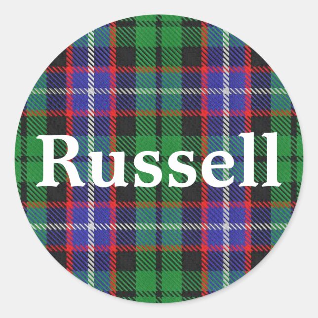Sticker Rond Clan écossais Russell Tartan Plaid (Devant)