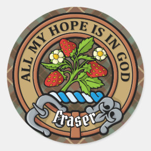 Sticker Rond Clan Fraser Crest sur le tartare de chasse Patinée