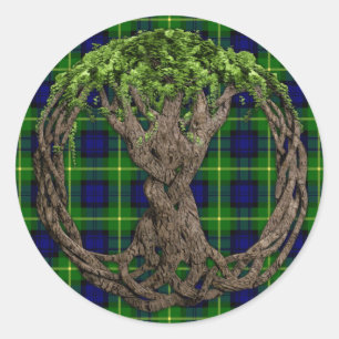 Sticker Rond Clan Gordon Tartan Et Celtic Tree Of Life