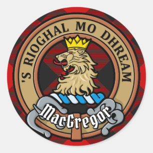 Sticker Rond Clan Gregor Crest sur Rob Roy Tartan