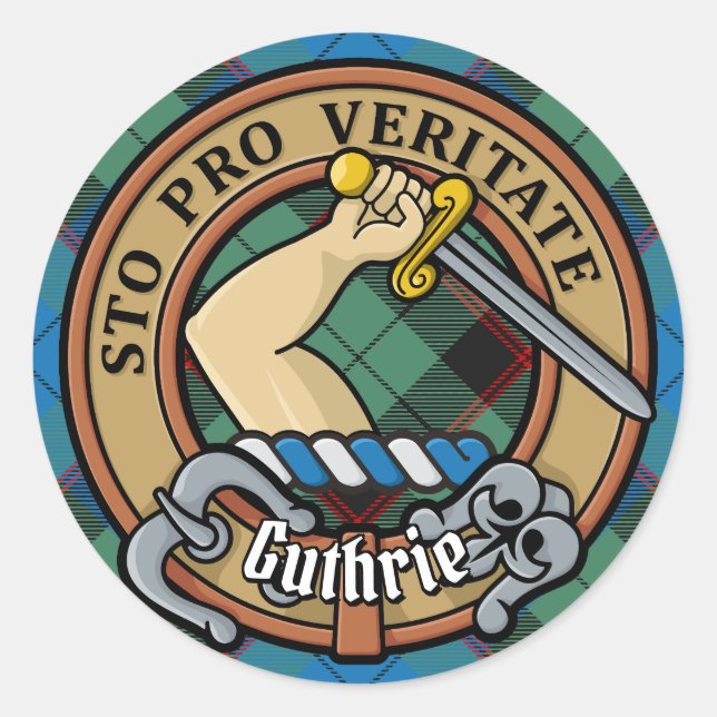 Sticker Rond Clan Guthrie Crest sur Tartan (Devant)