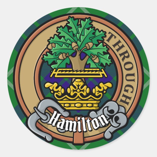 Sticker Rond Clan Hamilton Crest sur la chasse Tartan (Devant)