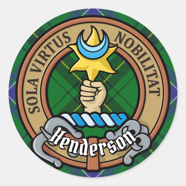 Sticker Rond Clan Henderson Crest sur Tartan (Devant)