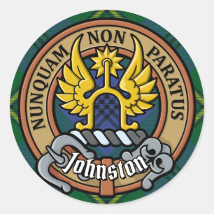 Sticker Rond Clan Johnston Crest sur Tartan