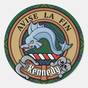 Sticker Rond Clan Kennedy Crest sur Tartan