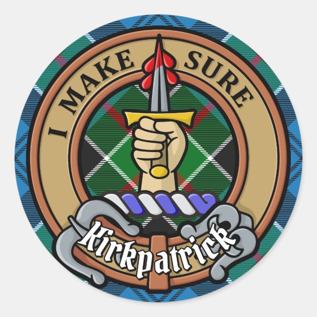 Sticker Rond Clan Kirkpatrick Crest sur Tartan (Devant)