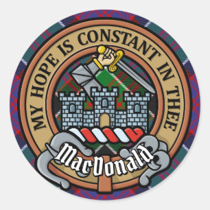 Sticker Rond Clan MacDonald de Clanranald Crest sur Tartan