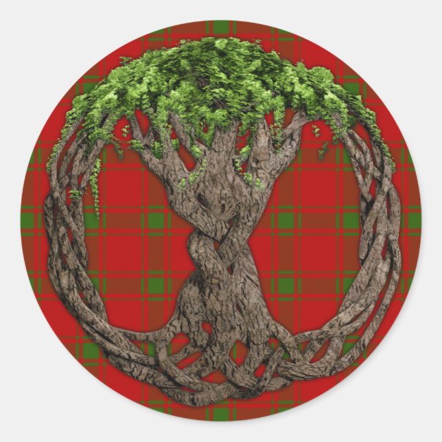 Sticker Rond Clan MacDonald de Sleat Tartan et Celtic Tree (Devant)