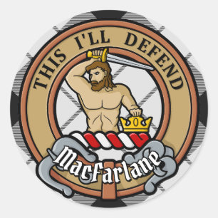 Sticker Rond Clan MacFarlane Crest sur tarte noir et blanc