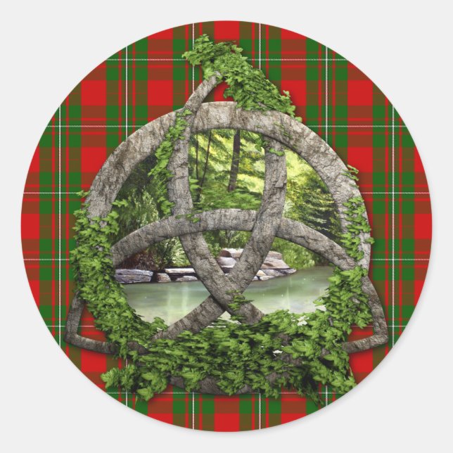 Sticker Rond Clan MacGregor Tartan Et Kot De Trinité Celtique (Devant)