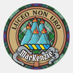 Sticker Rond Clan MacKenzie Crest sur Tartan de robe