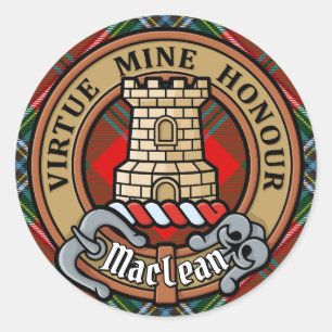 Sticker Rond Clan MacLean Crest sur Tartan