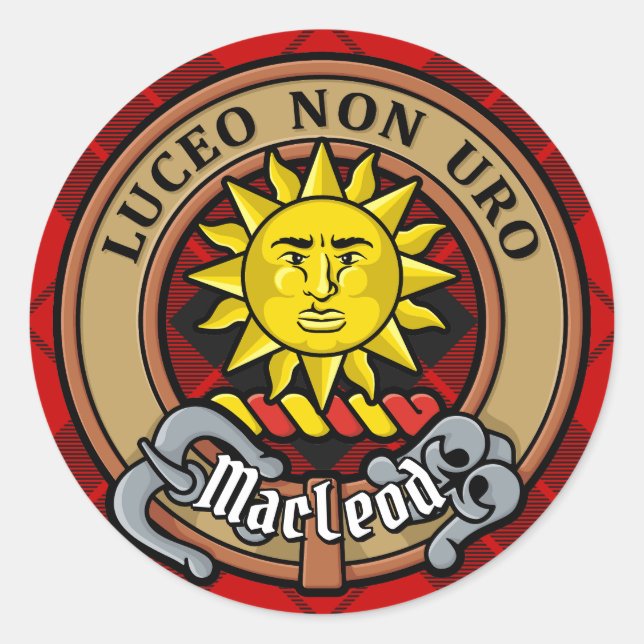 Sticker Rond Clan MacLeod de Raasay Crest sur Tartan (Devant)