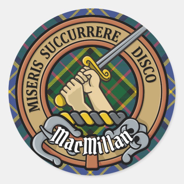 Sticker Rond Clan MacMillan Crest sur la chasse Tartan (Devant)