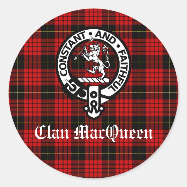 Sticker Rond Clan MacQueen Crest Badge & Tartan (Devant)