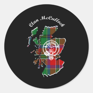 Sticker Rond Clan Mcculloch Nom Nom de famille Scottish Tan Map
