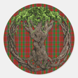 Sticker Rond Clan Munro Tartan Et Arbre Celtique De Vie