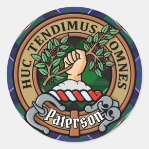 Sticker Rond Clan Paterson Crest sur Tartan
