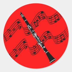 Sticker Rond Clarinet, arrière - plan rouge coloré,