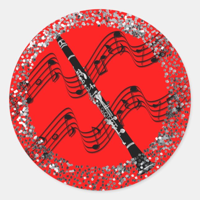 Sticker Rond Clarinet, arrière - plan rouge coloré, (Devant)