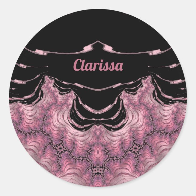 Sticker Rond CLARISSA ~ Noir et rose ~ (Devant)