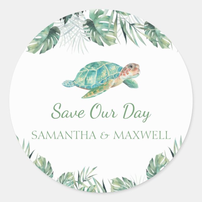 Sticker Rond Clas de Mariage d'aquarelle Feuille de la tortue m (Devant)