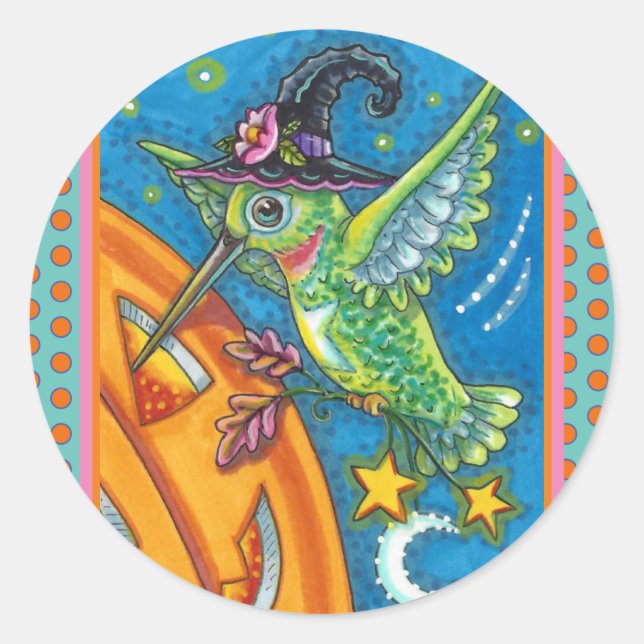 STICKER ROND CLAS HALLOWEEN HUMMINGBIRD & JACK-O'-LANTERN WHIMS (Devant)