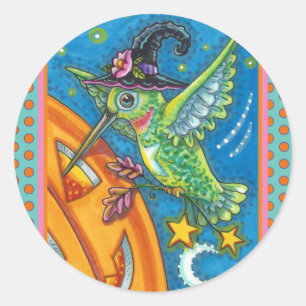 STICKER ROND CLAS HALLOWEEN HUMMINGBIRD & JACK-O'-LANTERN WHIMS