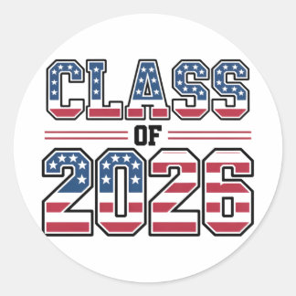 Sticker Rond Class of 2026 USA Flag Graduation