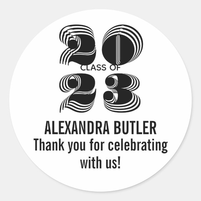 Sticker Rond Classe 2023 Black Merci Party Favoriser la graduat (Devant)