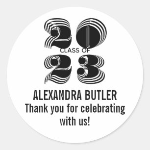 Sticker Rond Classe 2023 Black Merci Party Favoriser la graduat
