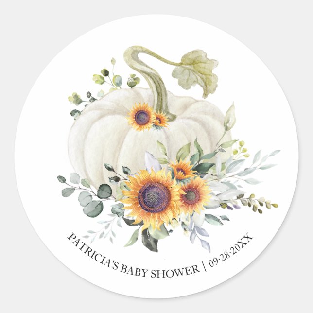 Sticker Rond Classe Baby shower d'automne Citrouille Eucalyptus (Devant)
