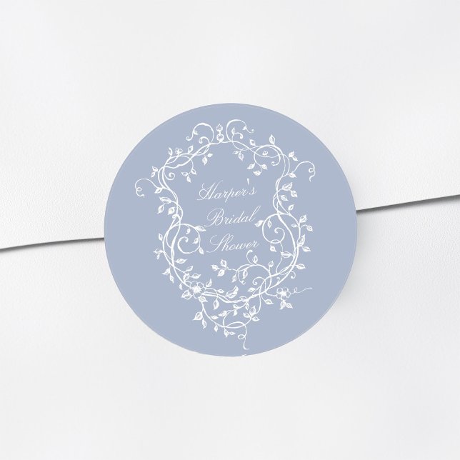 Sticker Rond Classe Bleu Poussiéreux Mariage Français Victorien (Créateur téléchargé)
