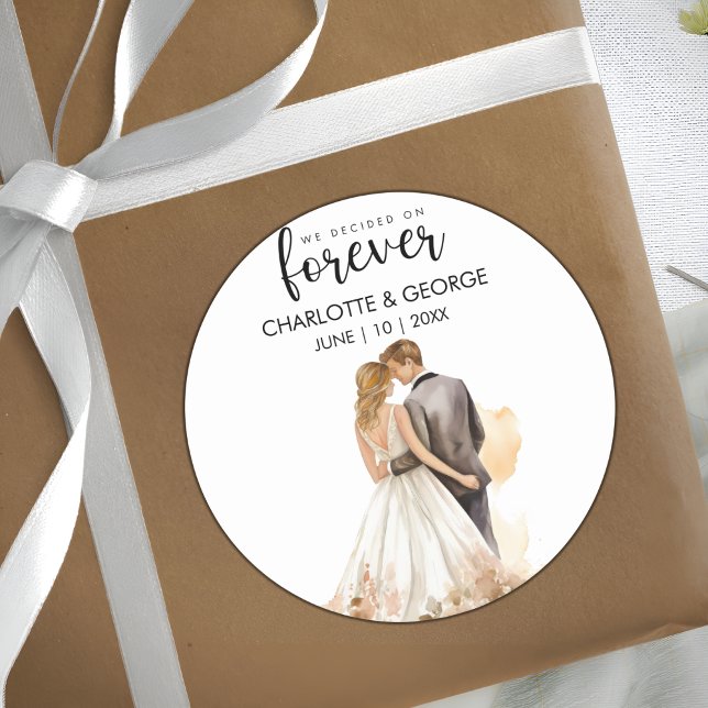 Sticker Rond Classe d'aquarelle arrière de mariée pour un Maria (Créateur téléchargé)