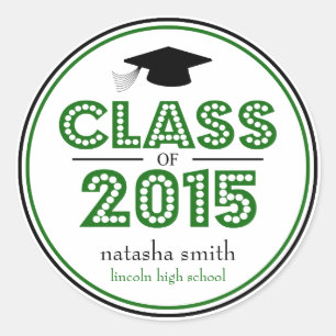 Sticker Rond Classe De 2015 Faveur De Graduation (Vert / Noir)